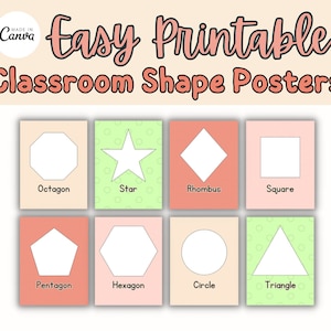 Printable Classroom Shape Poster Template / Editable Elementary School Decorations / Neutral Tone Class Theme / Educational Center Posters
