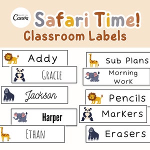 Editable Name Tags / Safari Theme Classroom / Zoo Animal Kids Decor / Teacher Supplies / Classroom Printable Labels / Organization Tool