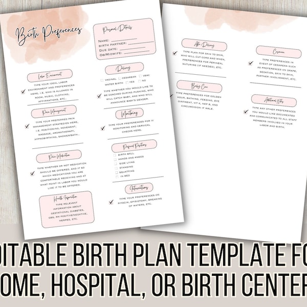 Visual Vbac Birth Plan Template Etsy Visual Vbac Birth Plan Template Etsy