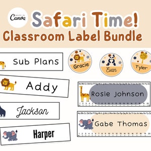 Safari Theme Classroom Organization Bundle / Zoo Name Tag Templates for Classroom / Editable Classroom Labels / Editable Classroom Name Tags