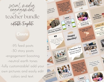 HUGE BUNDLE of Engagement Boosting Social Media Posts / Instagram Templates for Teachers / Feed and Story Editable Canva Templates /