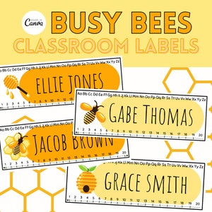 Busy Beehive Theme Classroom Desk Labels / Elementary School Name Plates / Summer School Decoration / Printable Classroom Organization Tools