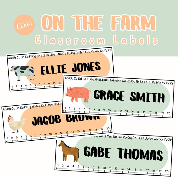 Farm Animal Theme Classroom Desk Labels / Elementary School Name Plates / Summer School Decoration / Printable Classroom Organization Tools