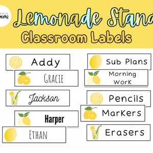 Editable Name Tags / Lemonade Stand Classroom / Lemon Summer Kids Decor / Teacher Supplies / Classroom Printable Labels / Organization Tool