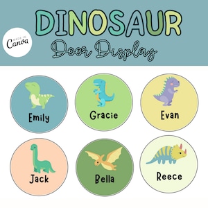 Dinosaur Classroom Editable Round Label Door Display Template for Teachers / Customizable Printable Name Tag for Elementary School Class