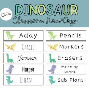 Dinosaur Themed Classroom Printable Labels / Editable Name Tags for Elementary School Classroom / Cute Dinosaur Decorations for Kids School
