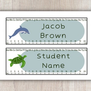 Beach Bum Ocean Themed Classroom Name Tag Templates for Teachers / Editable Classroom Name Plates for Elementary School Classroom on Canva