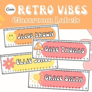 Retro Groovy 70s Classroom Desk Labels / Elementary School Name Plates / Summer School Decoration / Printable Classroom Organization Tools