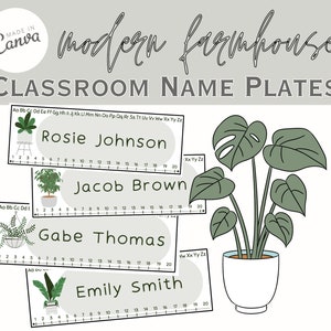 Modern Farmhouse Classroom Theme / Modern Farmhouse Decor / Plant Themed Classroom / Editable Name Tags / Editable Desk Plates / Template