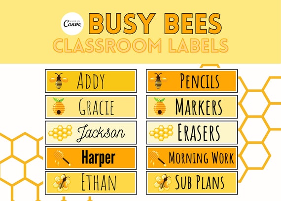 Editable Name Tags / Busy Bee Theme Classroom / Beehive Style Kids Decor / Teacher Supplies / Classroom Printable Labels / Organization Tool