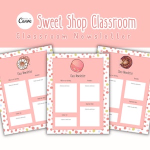 Classroom Newsletter Editable Template for Teacher / Sweet Shop Donut Theme Classroom Decor Parent Communication Form Customizable Printable