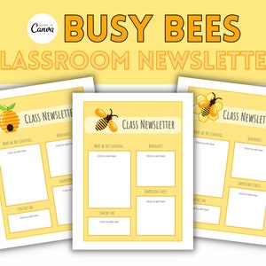 Plantilla editable para boletín informativo del aula para profesores/tema de colmena de abejas ocupadas Decoración del aula Formulario de comunicación con los padres Personalizable Imprimible