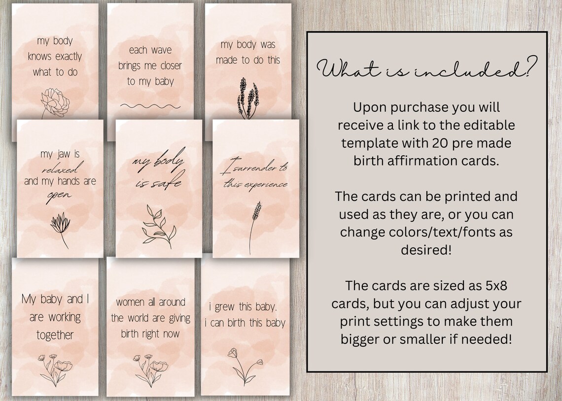 20 Positive Birth Affirmation Printable Cards / Digital Natural Birth ...