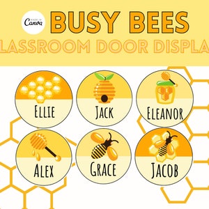 Etichette per la classe Busy Bees / Etichette per la classe stampabili / Tema alveare Tema della classe estiva / Modello Canva modificabile / Forniture per l'etichettatura degli insegnanti
