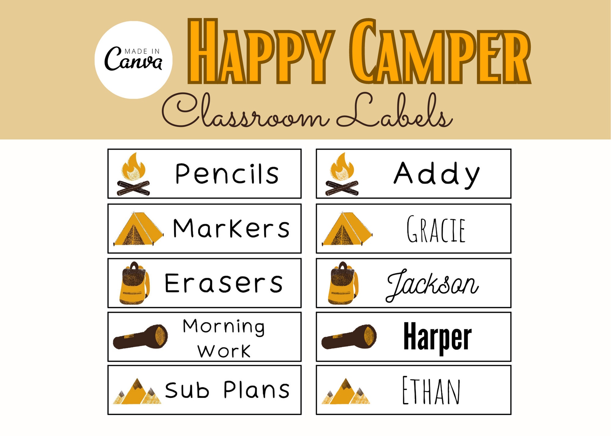 Camping Themed Classroom Editable Labels / Editable Name Tags for
