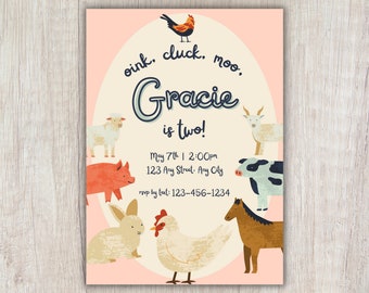 Farm Birthday Animated Invitation Template, Muted Color Baby Girl&#39;s Farm Birthday Party, Editable Baby Boy&#39;s Second Birthday Invitation