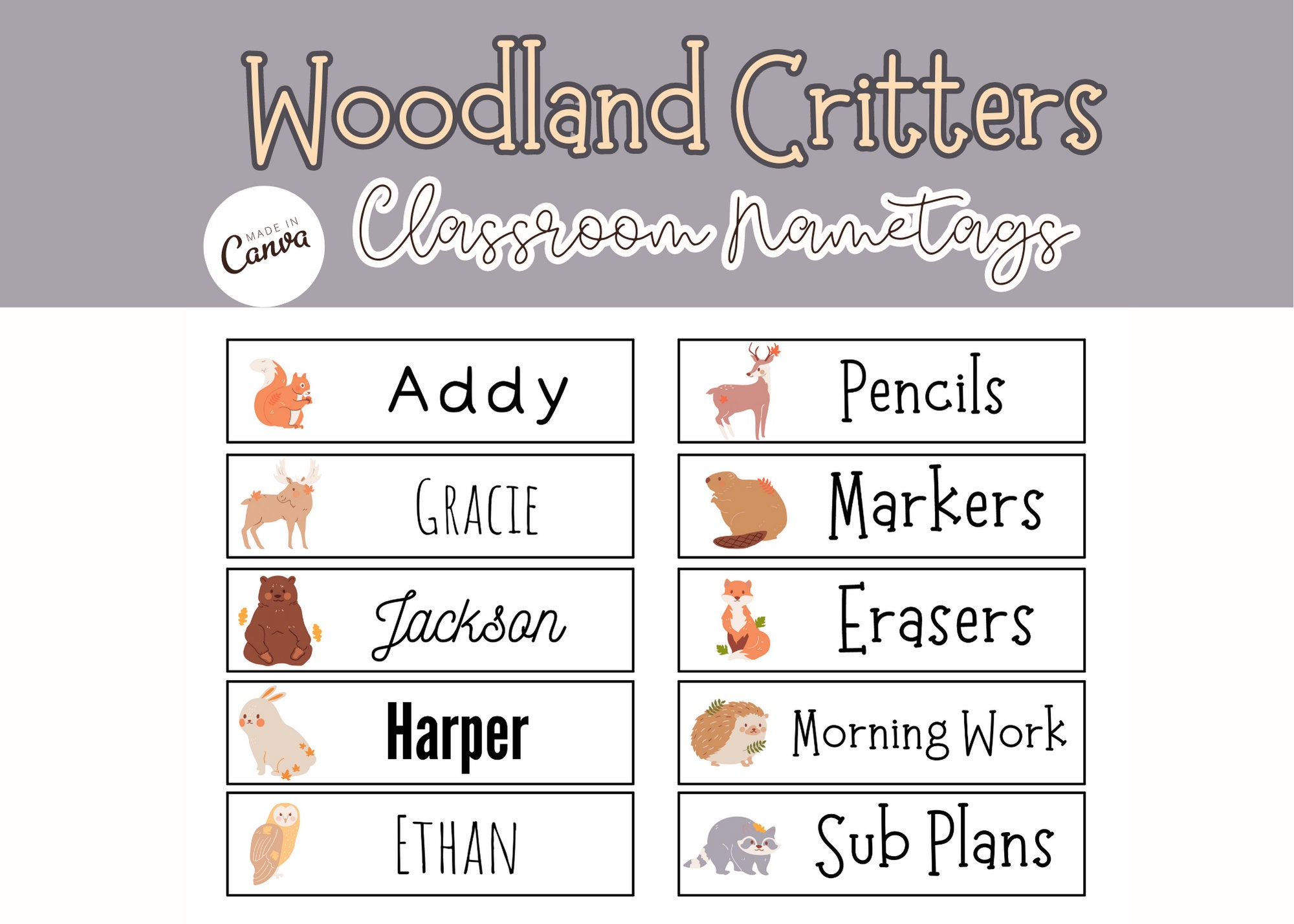 Woodland Critters Printable Classroom Label Template / Templates for  Teachers / Printable Labels / Editable Labels / Woodland Classroom 