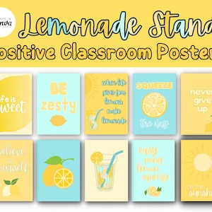 Lemon Classroom Bulletin Board Positive Quote Posters / Lemonade Stand Decor / Cute Elementary School Positive Affirmation Wall Hangings
