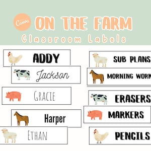 Editable Name Tags / Farm Animal Theme Classroom / Barn Class Kids Decor / Teacher Supplies / Classroom Printable Labels / Organization Tool