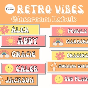 Editable Name Tags / Retro Theme Classroom / Groovy 70s Style Kids Decor / Teacher Supplies / Classroom Printable Labels / Organization Tool