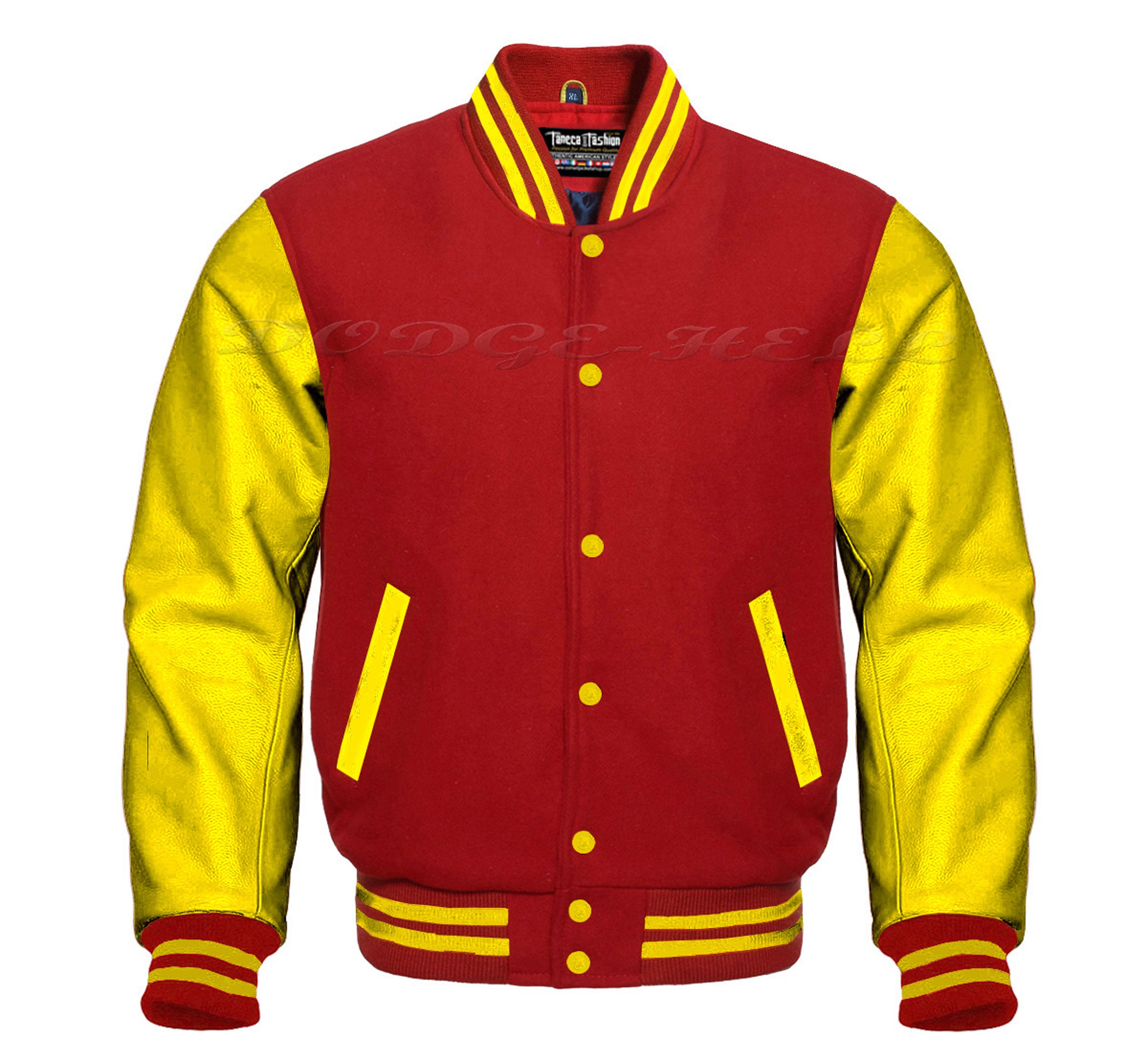 Letterman Baseball Varsity Jacket in Red Wool & Genuine Yellow | Etsy