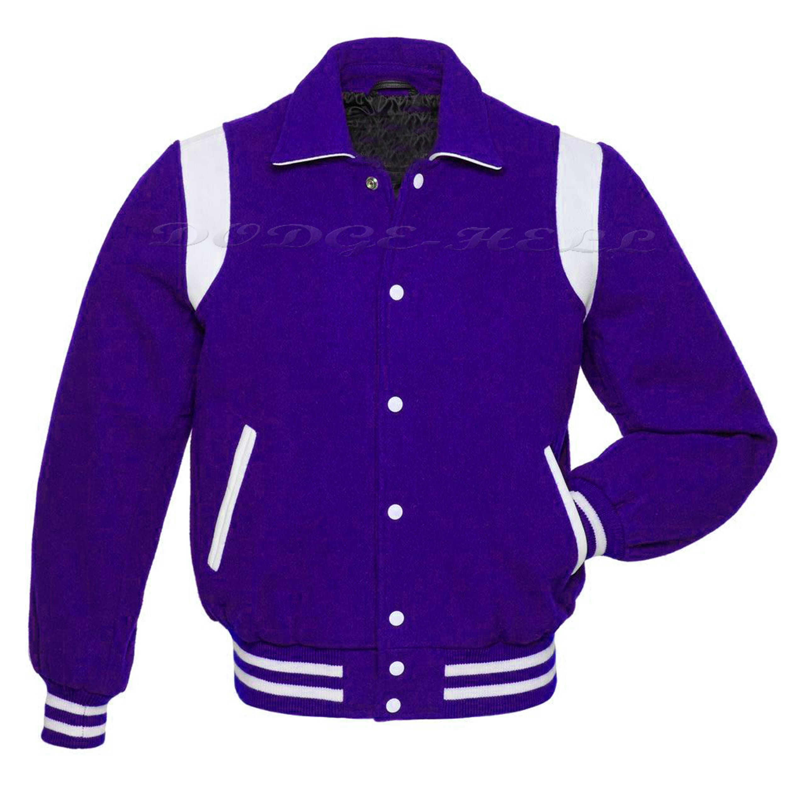 Varsity Letterman Bomber Retro Jacket Purple Wool White Etsy