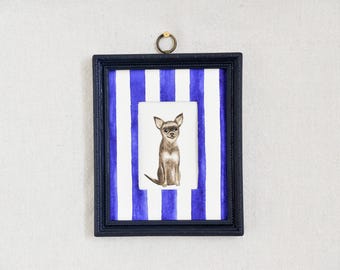 Originele ingelijste aquarel illustratie van chihuahua huisdier portret aquarel kunstwerk 10 x 12 cm