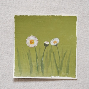 Mini Daisy Painting: Original Acrylic Floral Art (3.9x3.9 inch)