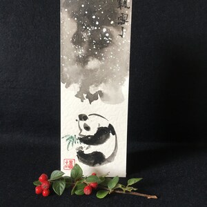 Panda Christmas card, original hand painted card,, Chinese painting, Panda bear, Baby card, greeting card, exquisite card image 4