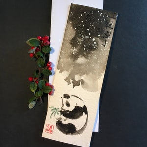 Panda Christmas card, original hand painted card,, Chinese painting, Panda bear, Baby card, greeting card, exquisite card image 1