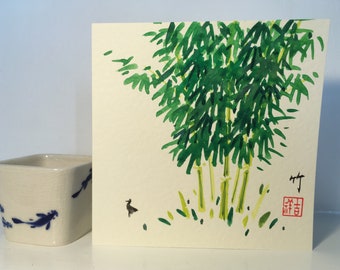 Original hand painted card, Chinese New Year card,  bamboo, Lunar New Year card, greeting card, gift for him, birthday card, exquisite cards