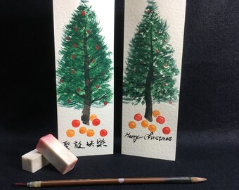 Chinese Style Christmas Card, Original Hand Painted, Chinese