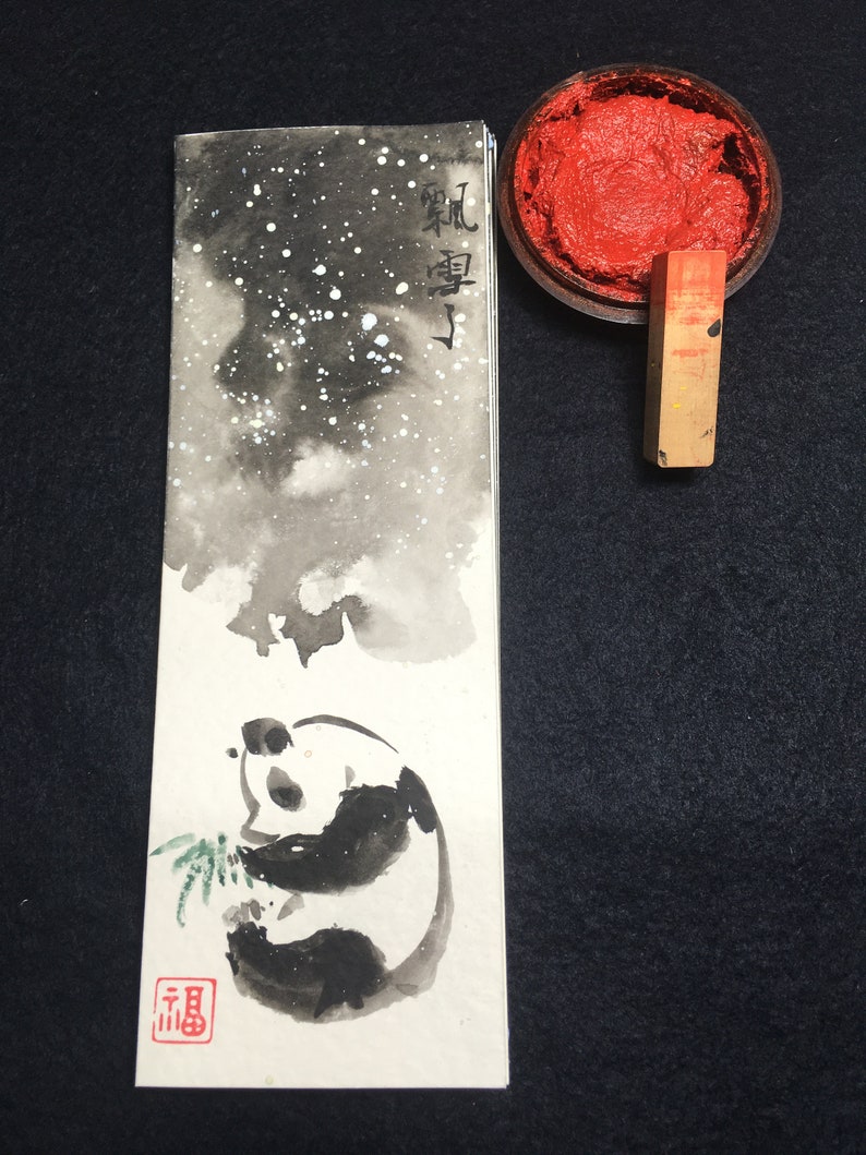 Panda Christmas card, original hand painted card,, Chinese painting, Panda bear, Baby card, greeting card, exquisite card image 8