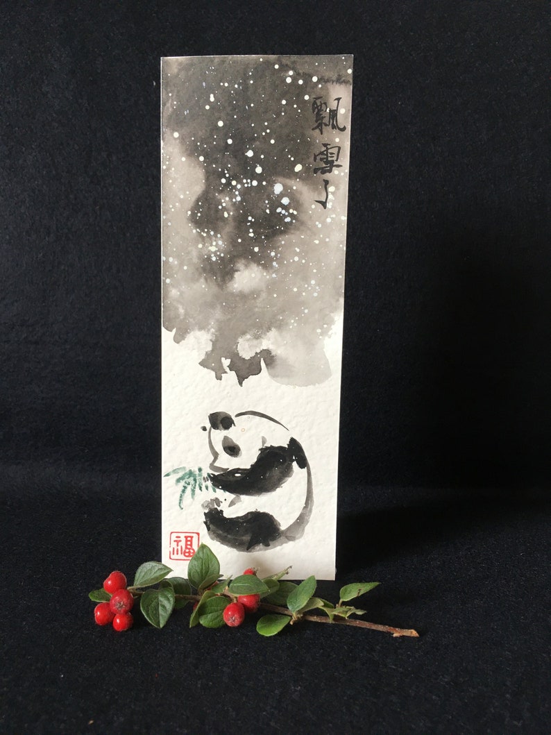 Panda Christmas card, original hand painted card,, Chinese painting, Panda bear, Baby card, greeting card, exquisite card image 4