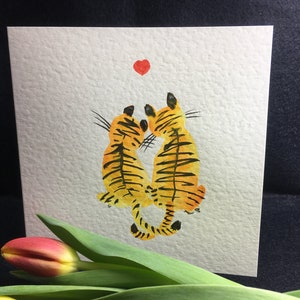 Original handgemalte Karte, Valentinstagskarte, Tiger, zwei Tiger, Liebeskarte, Jubiläumskarte, Hochzeitskarte, personalisierte Karte