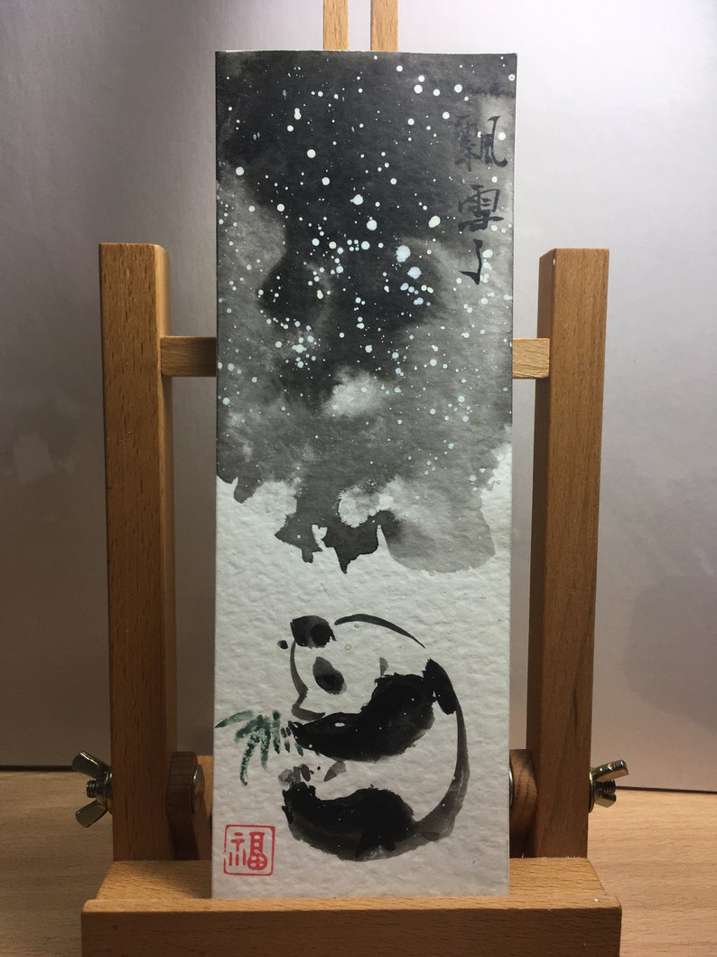 Panda Christmas card, original hand painted card,, Chinese painting, Panda bear, Baby card, greeting card, exquisite card image 3