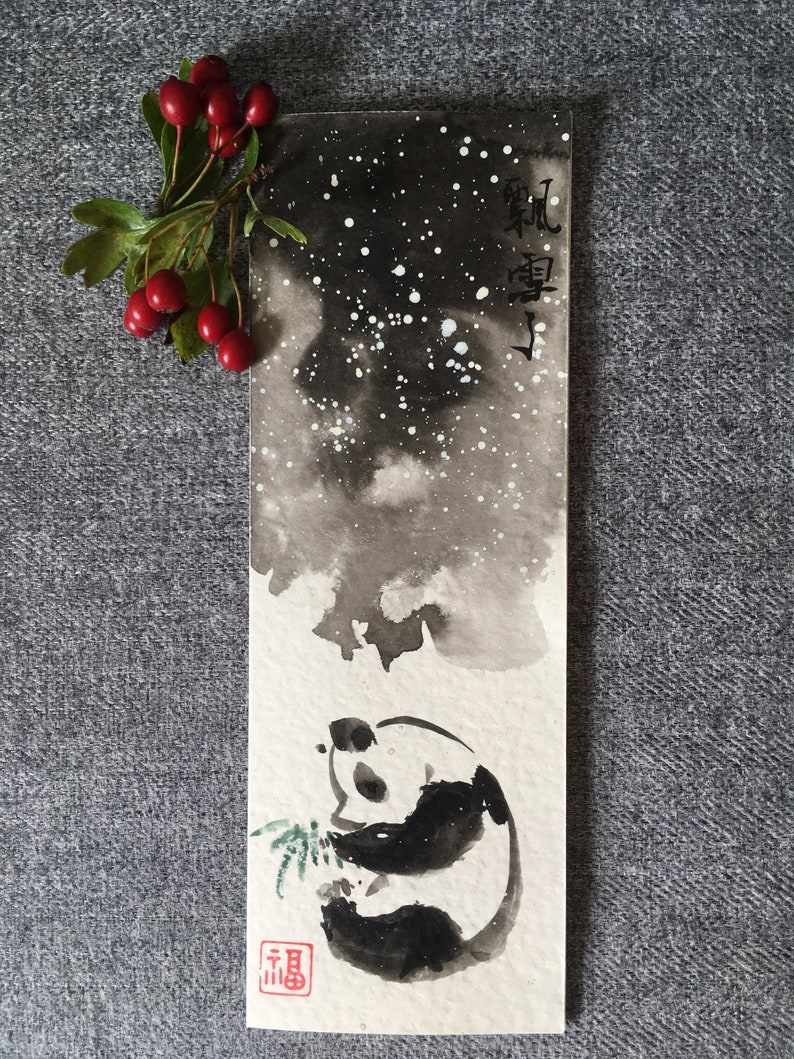 Panda Christmas card, original hand painted card,, Chinese painting, Panda bear, Baby card, greeting card, exquisite card image 5