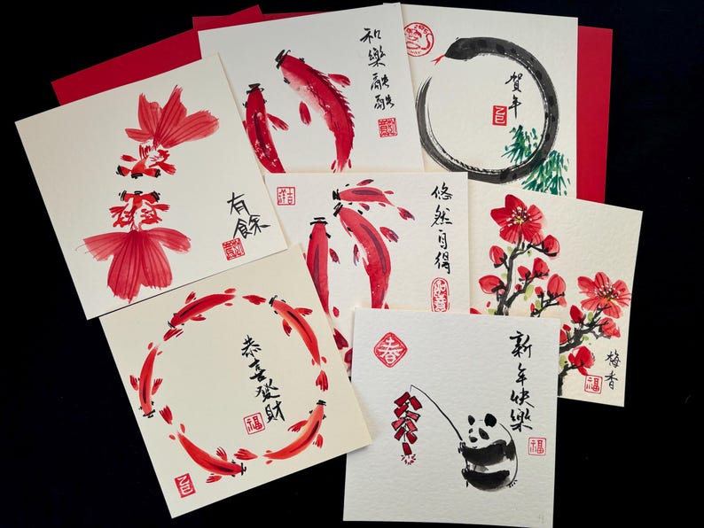 Hand-painted Lunar New Year Card With Chinese Calligraphy , Year of the ...