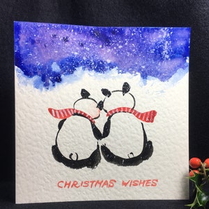 Original handgemalte Karte, Weihnachtskarte, Panda Karte, zwei Pandas, Karte für Paare, personalisierte Karte, Weihnachtspanda