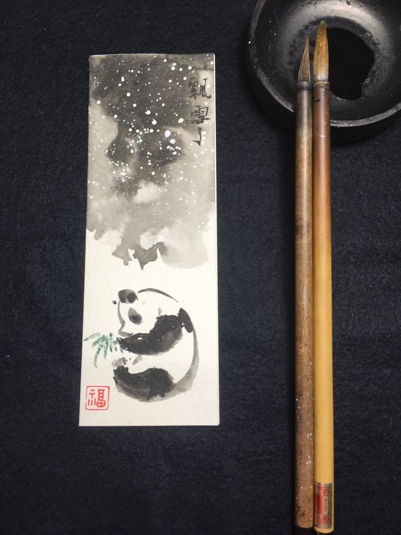 Panda Christmas card, original hand painted card,, Chinese painting, Panda bear, Baby card, greeting card, exquisite card image 9