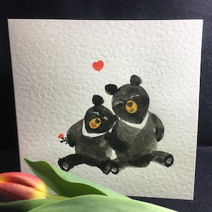 Tarjeta original pintada a mano, tarjeta de San Valentín, tarjeta de oso, dos osos, tarjeta para pareja, tarjeta de aniversario, tarjeta de boda, tarjeta personalizada