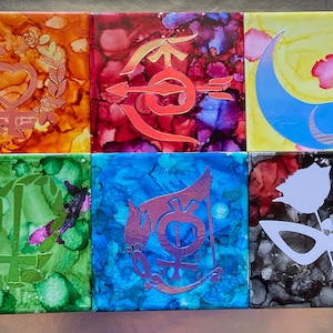 Sailor Moon Coasters | Sailor Moon alcohol ink tiles | Sailor Scouts and Tuxedo Mask alcohol ink coasters