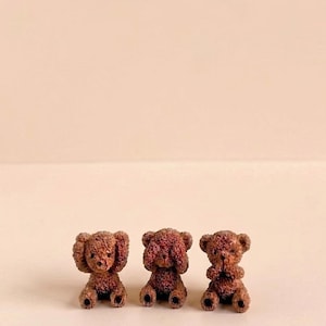 Three Mini Bears Clay Diffuser Fuzzy Teddy Bear Statue Brown Miniatures Oil Fragrance Cute Home Decor Gift Idea Air Refreshener Office her