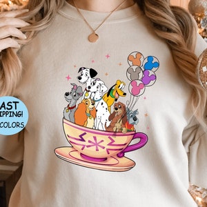 Disney Tea Cup Dog Shirt, Disney Dog and Friends Balloons Sweatshirt, Disney Trip Hoodie, Disney Family Vacation Shirt, Dog Character Shirt