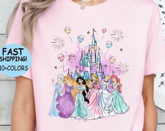 Camiseta de princesa Disney, camiseta de castillo de acuarela de Disney, sudadera con capucha para viaje de niñas de Disney, camiseta de viaje familiar de Disney, sudadera con castillo de cumpleaños de princesa