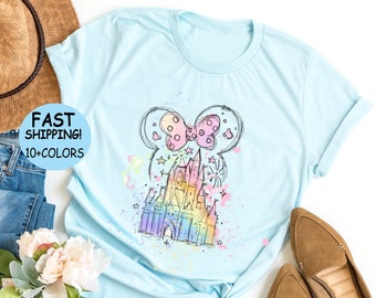 Disney watercolor Castle Minnie Shirt, Disney Castle Hoodie, Disney family Trip Shirt, Disney Family Vacation Sweatshirt, Magical Castle Tee