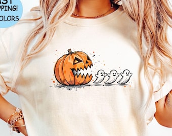 Vintage Halloween Ghost T-Shirt: Spooky Pumpkin Tee
