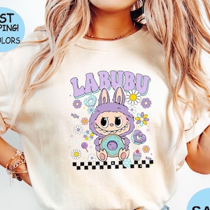 Labubu Floral Donut Shirt, Pastel Cartoon Character T-Shirt, Labubu lover Gift, Cute Labubu Graphic Sweatshirt, Labubu monster Hoodie
