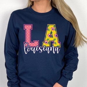 Retro State Louisiana Sweatshirt,Louisiana Football Tee, Louisiana Abbreviation Hoodie, LA College game day Tee,Floral Louisiana State shirt