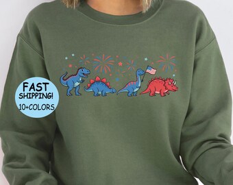 Funny Dinosaur American Flag Fireworks Shirt, Kids 4th of July Dino T-Shirt, Patriotic Dinosaur Hoodie, America 250th Anniversary Sweatshirt